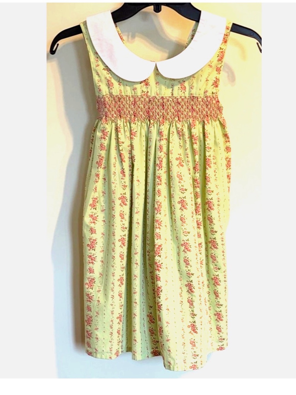 Girls Smocked Dress Size 6 Floral Peter Pan Collar Sleeveless Heirloom